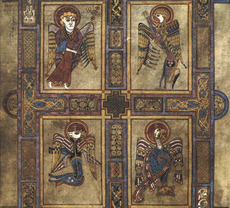 27-й лист Келлской Книги, содержащий символы четырёх евангелистов